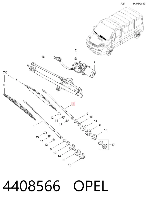 Brazo del limpiaparabrisas 4408566 Opel