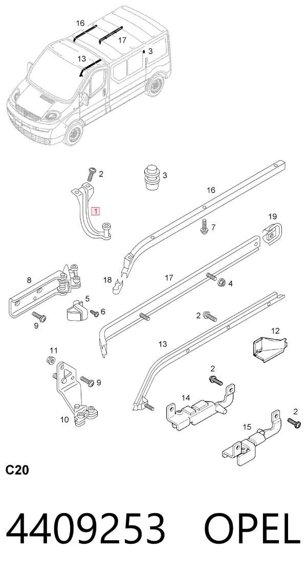 Rodillo superior derecho de puerta corrediza 4409253 Opel
