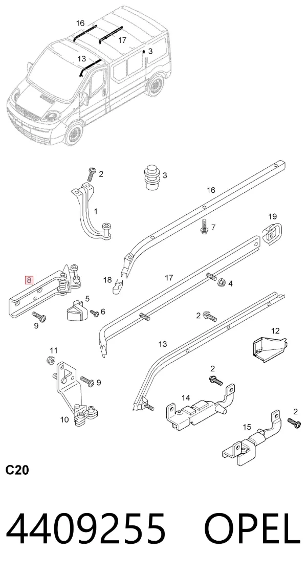 Rodillo central derecho de puerta corrediza 4409255 Opel