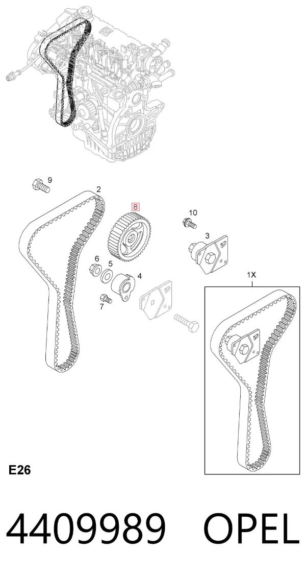 Piñón del árbol de levas 4409989 Opel