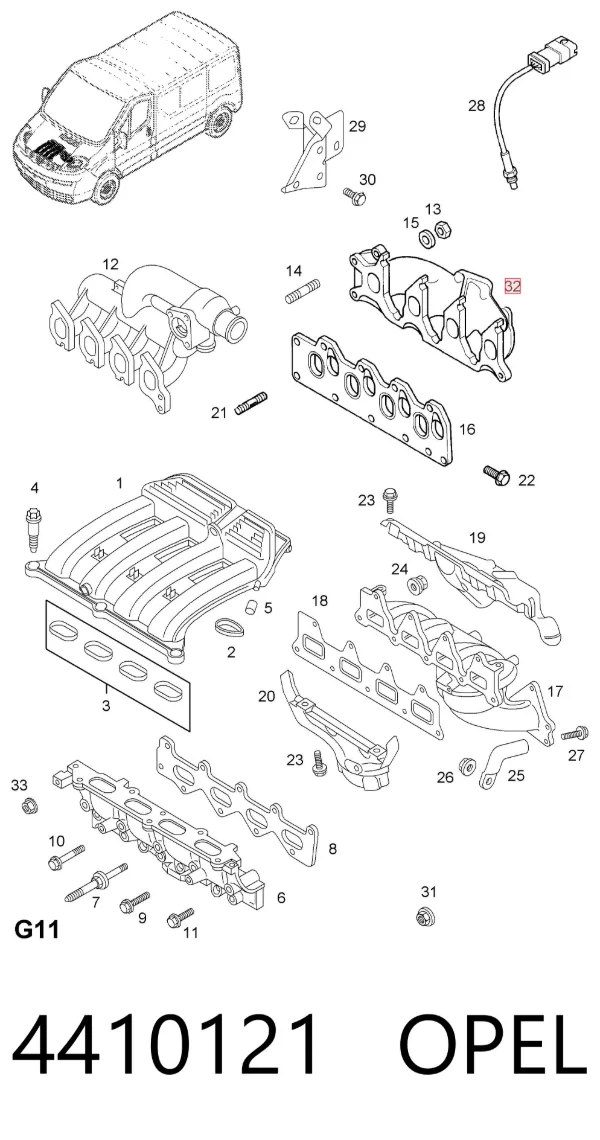 Colector de escape 4410121 Opel