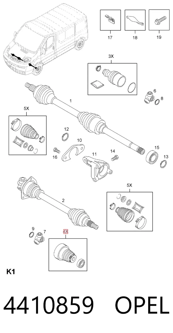 Fuelle, junta homocinética interna izquierda del semieje delantero 4410859 Opel