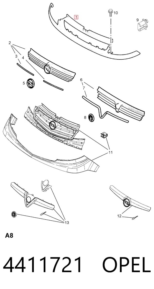Moldura de la rejilla del radiador 4411721 Opel