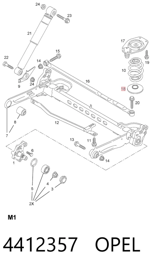 Aislador de resorte trasero inferior de goma 4412357 Opel