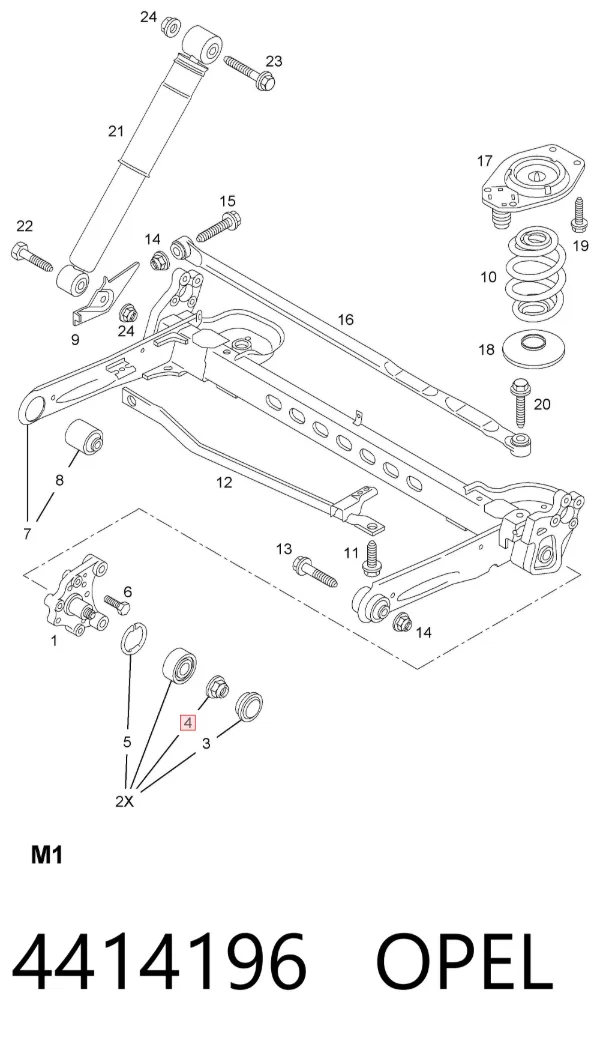 Tuerca del cubo de rueda trasera 4414196 Opel