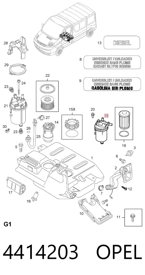 Caja del filtro de combustible Opel Vivaro A