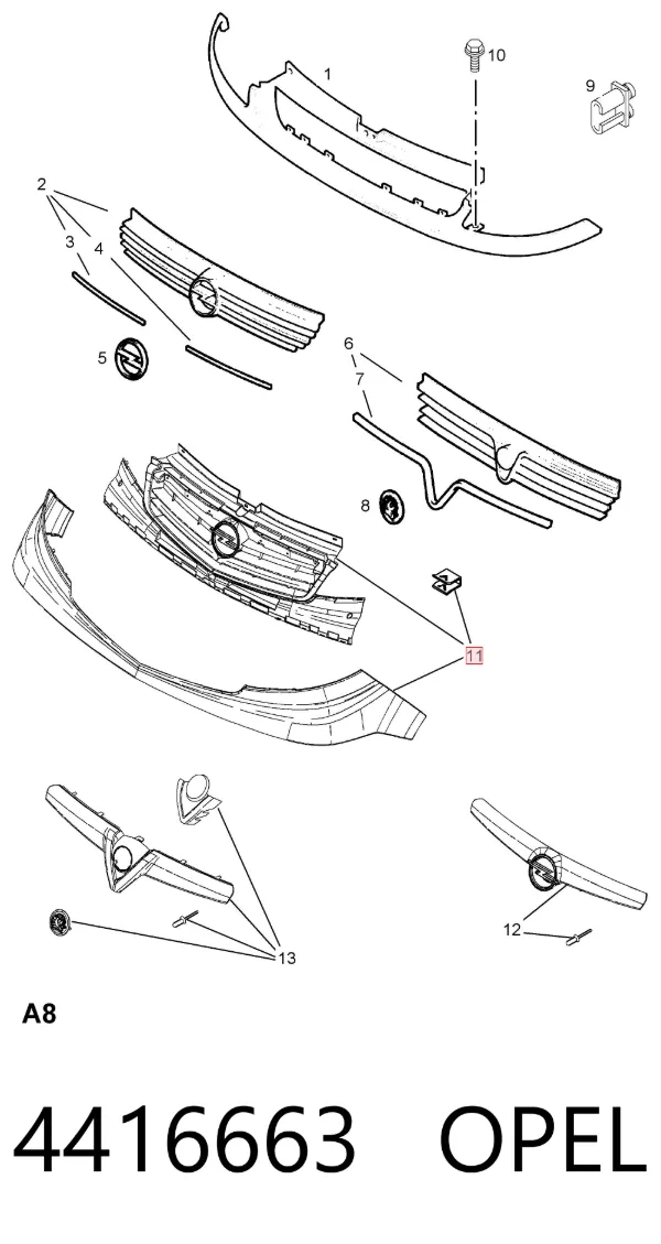 Parrilla 4416663 Opel