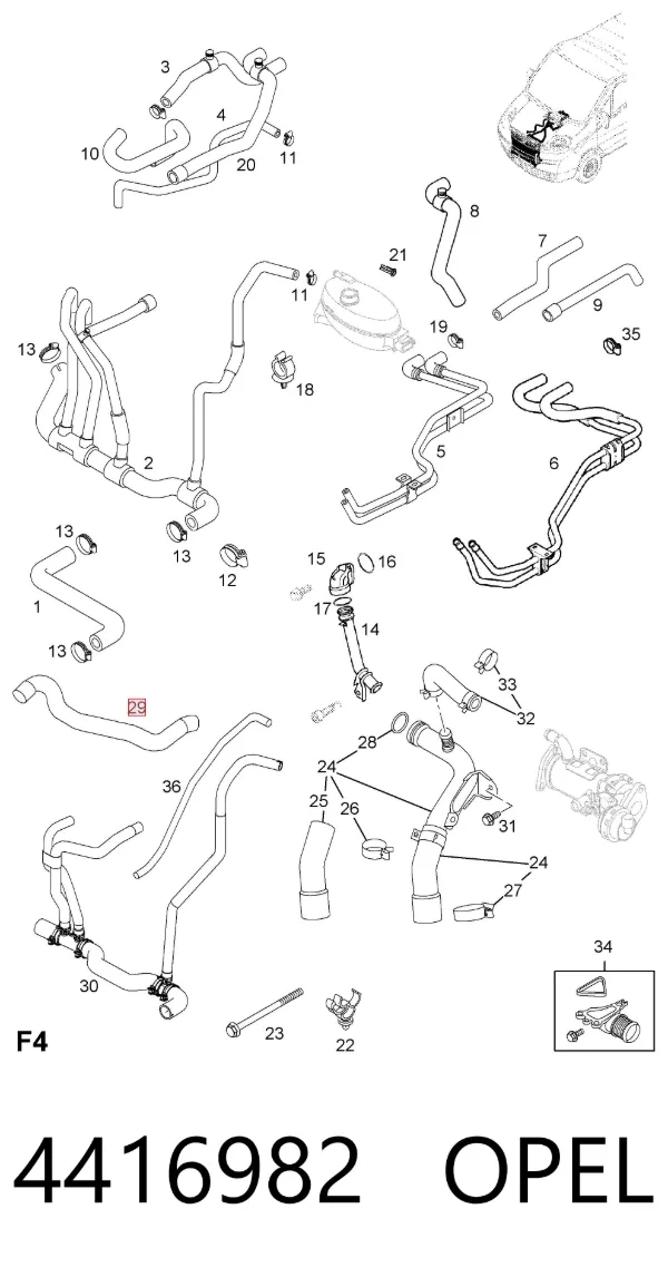 Manguera superior del radiador 4416982 Opel