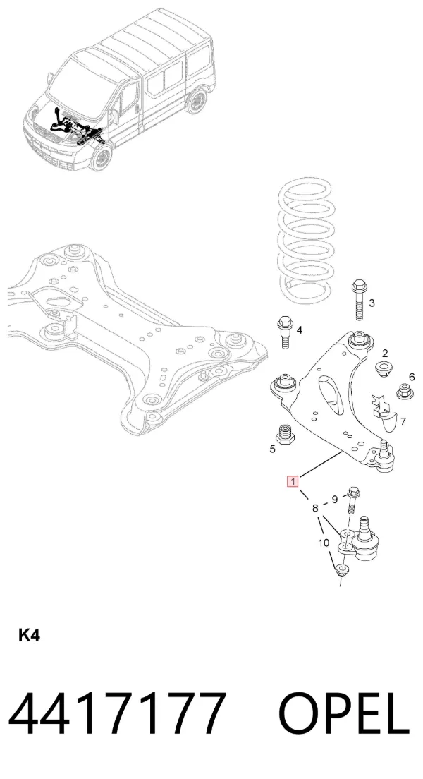 Brazo inferior izquierdo de la suspensión delantera 4417177 Opel