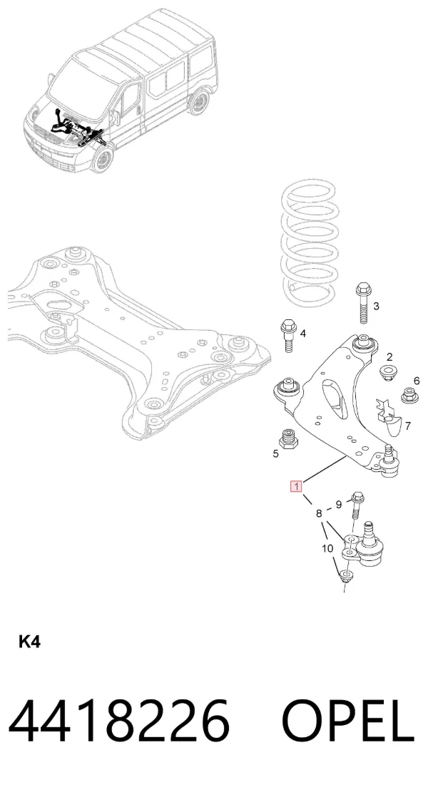 Brazo inferior derecho de la suspensión delantera 4418226 Opel