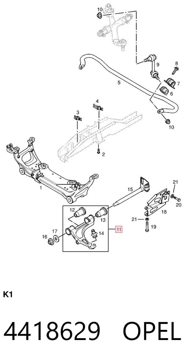 Brazo inferior izquierdo de la suspensión delantera 4418629 Opel