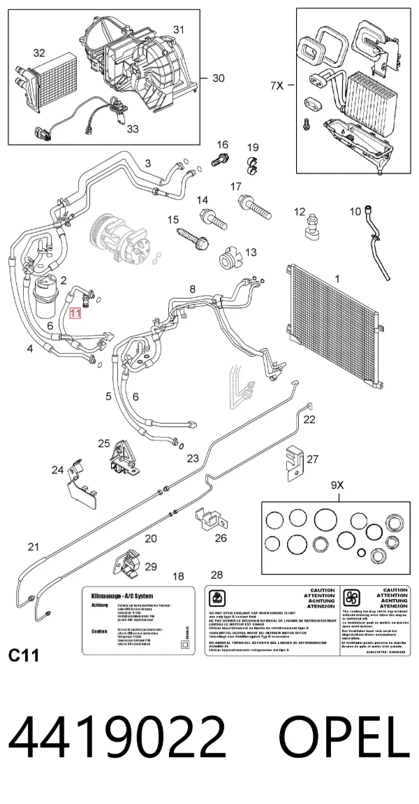 Manguera de aire acondicionado de compresor al condensador 4419022 Opel