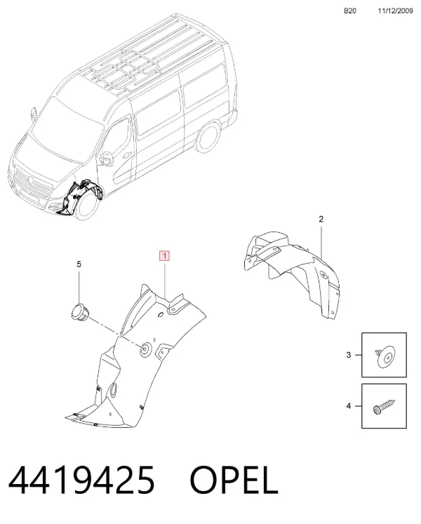 Guardalodos delantero izquierdo 4419425 Opel