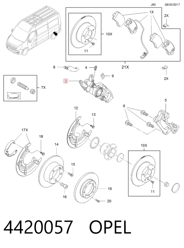 Pinza de freno trasera derecha 4420057 Opel