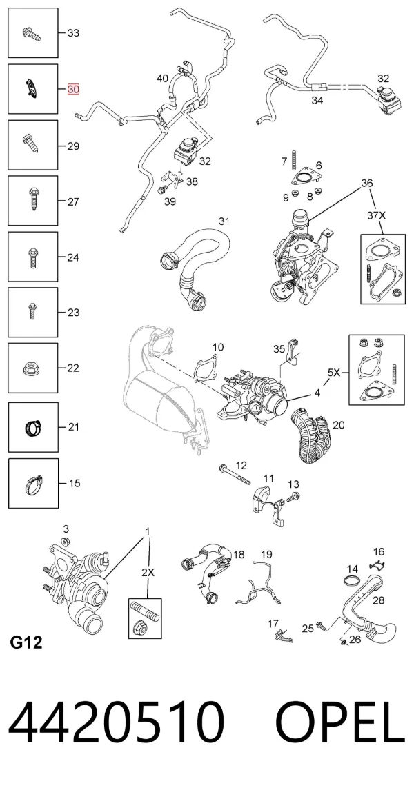 Manguera de refrigerante del turbocompresor, entrada 4420510 Opel