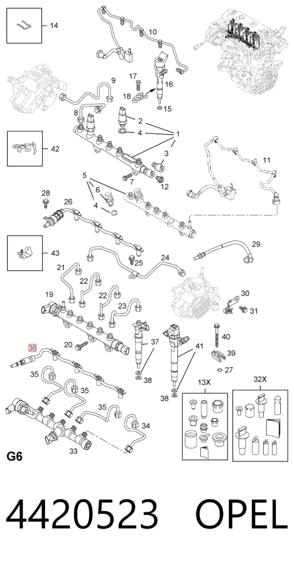 Tubería de retorno de combustible de los inyectores 4420523 Opel