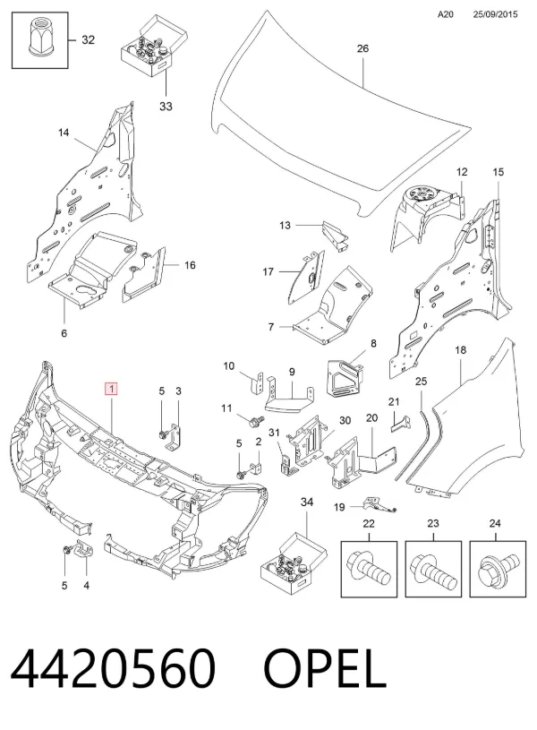Soporte de radiador 4420560 Opel