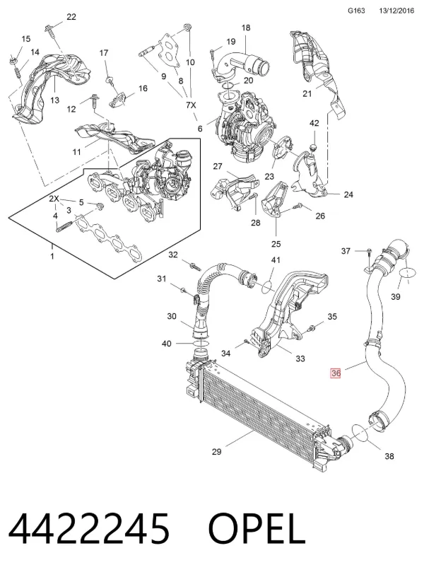 Tubo intercooler 4422245 Opel