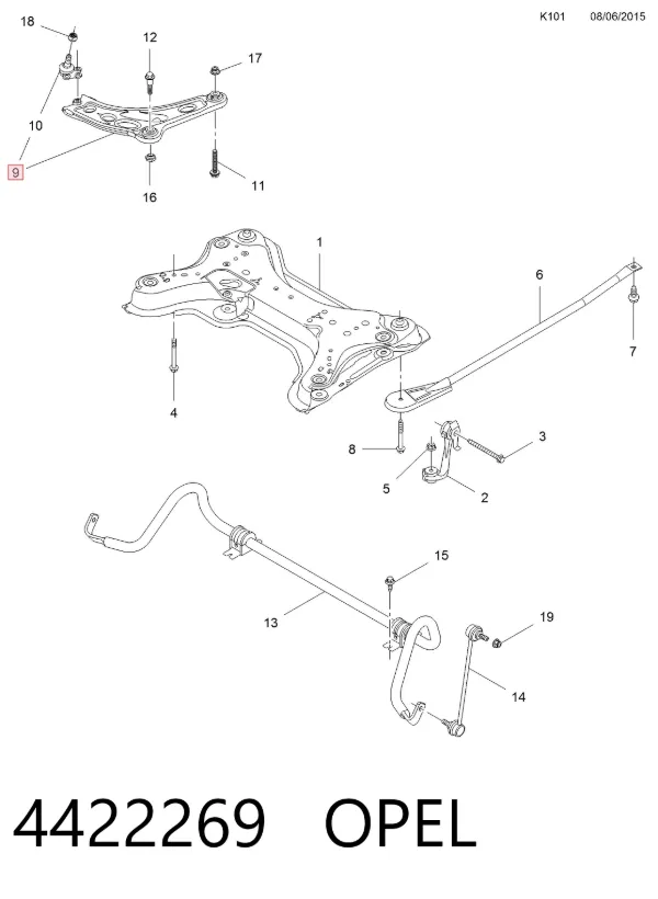 Brazo inferior derecho de la suspensión delantera 4422269 Opel