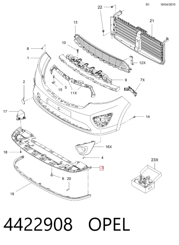 Deflector de parachoques delantero 4422908 Opel