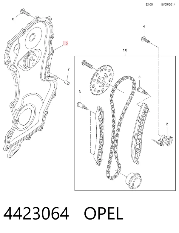 Tapa delantera del motor 4423064 Opel