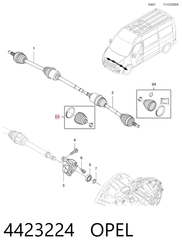 Fuelle de semieje delantero interior 4423224 Opel