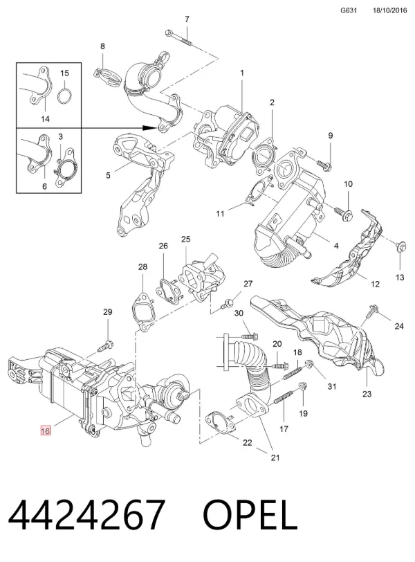 Enfriador de recirculación de gases de escape EGR 95522107 Peugeot/Citroen