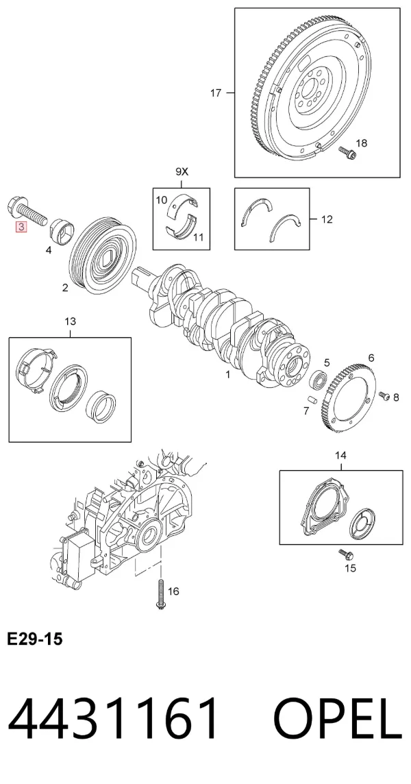 Perno de la polea del cigüeñal 4431161 Opel