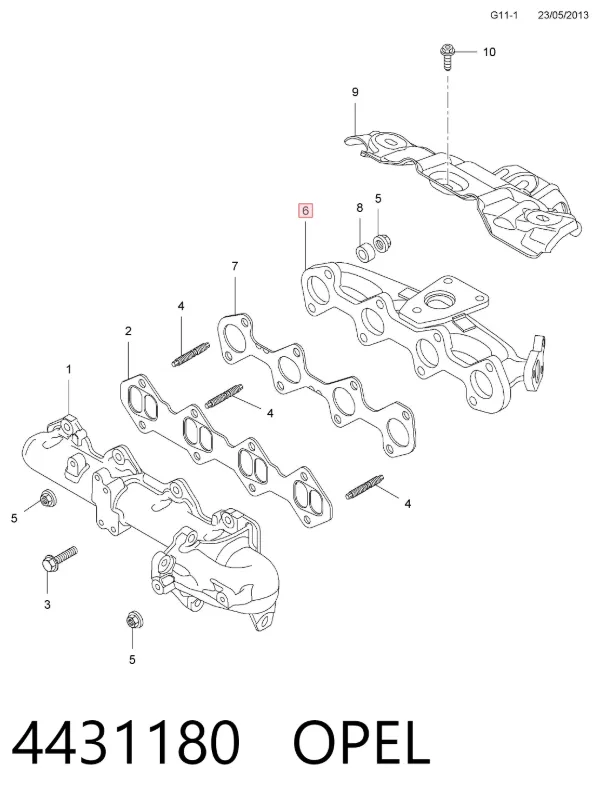 Colector de escape 4431180 Opel