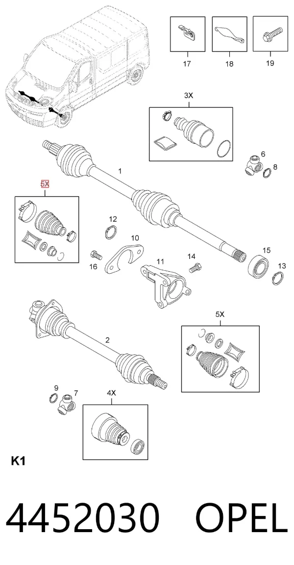 Fuelle de palier delantero exterior 4452030 Opel