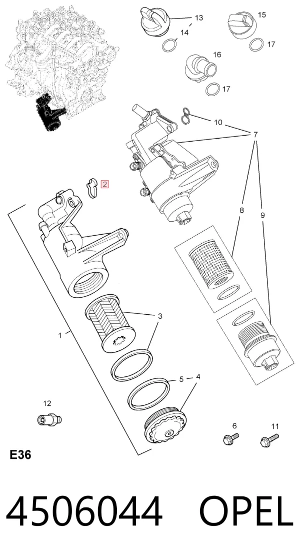 Junta del adaptador del filtro de aceite 4506044 Opel