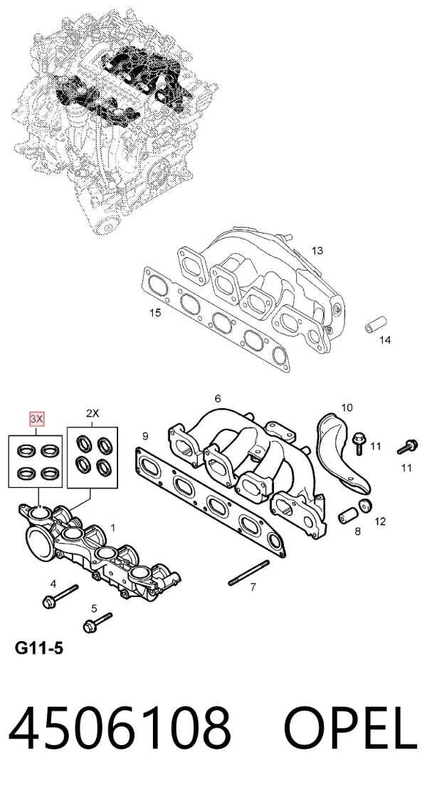 Junta de colector de admisión 4506108 Opel