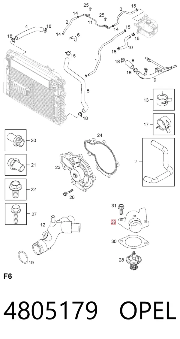 Caja de termostato 4805179 Opel