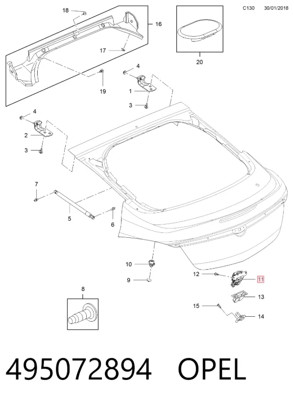 Cerradura de maletero 495072894 Opel