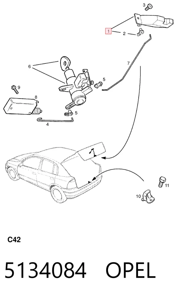 Cerradura de maletero 5134084 Opel