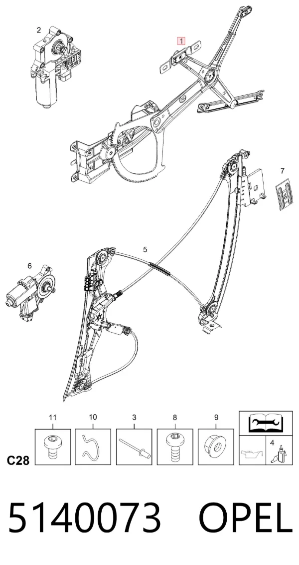 Mecanismo de elevalunas delantero izquierdo 5140073 Opel