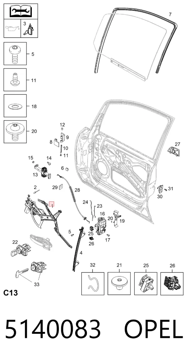 Mecanismo de elevalunas delantero izquierdo 5140083 Opel