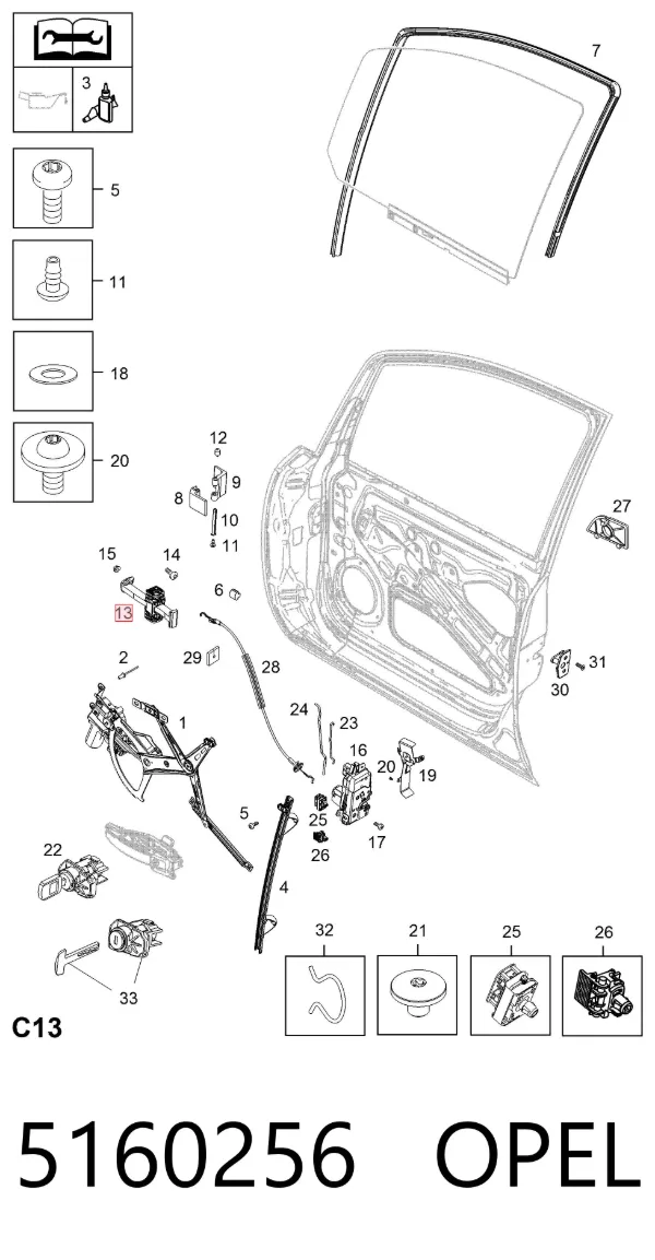 Limitador de apertura de puerta delantera 5160256 Opel