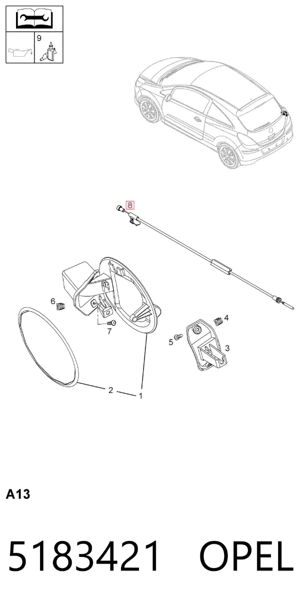 Cable de apertura de tapa del depósito de combustible 5183421 Opel