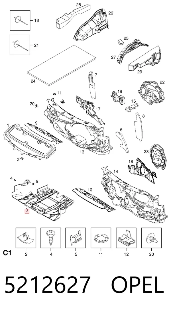 Protección motor / empotramiento 5212627 Opel