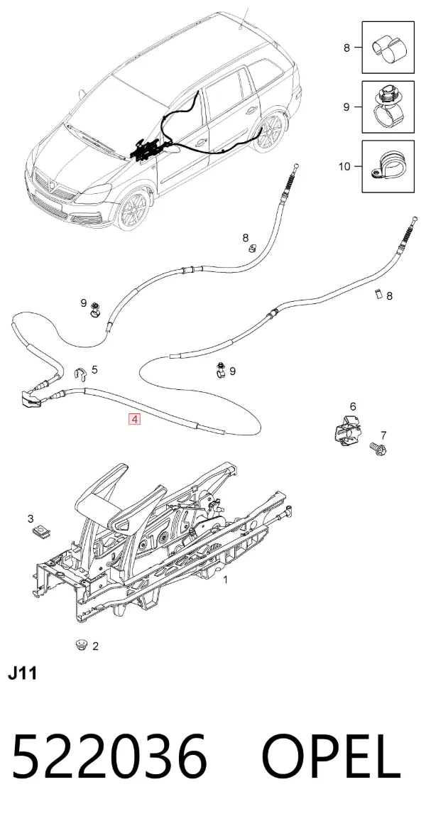 Cable de freno de mano trasero derecho/izquierdo 522036 Opel