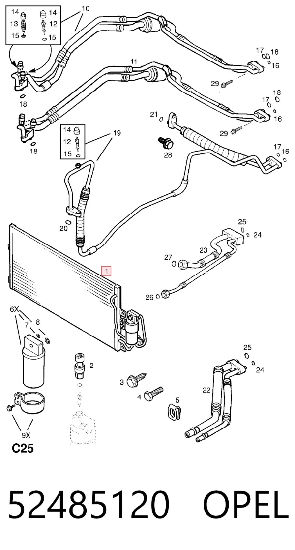 Condensador aire acondicionado 52485120 Opel