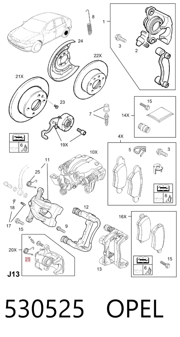 Soporte de la pinza de freno trasera 530525 Opel