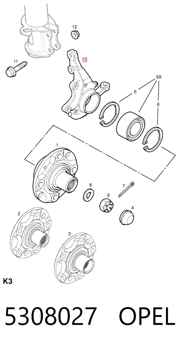 Mangueta delantera izquierda 5308027 Opel