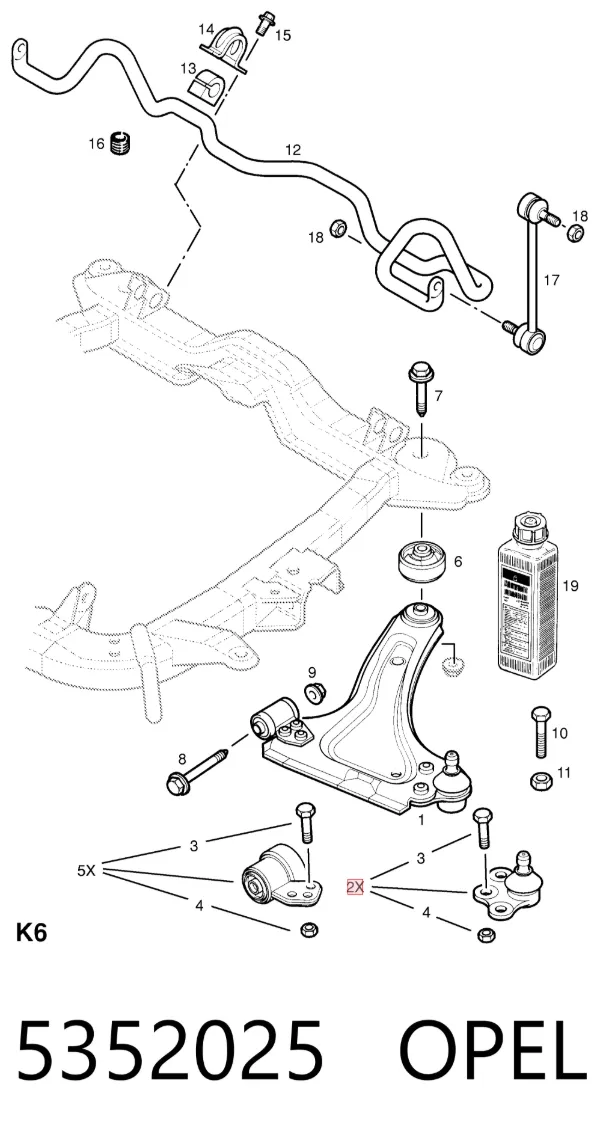 Rótula de suspensión inferior izquierda 5352025 Opel