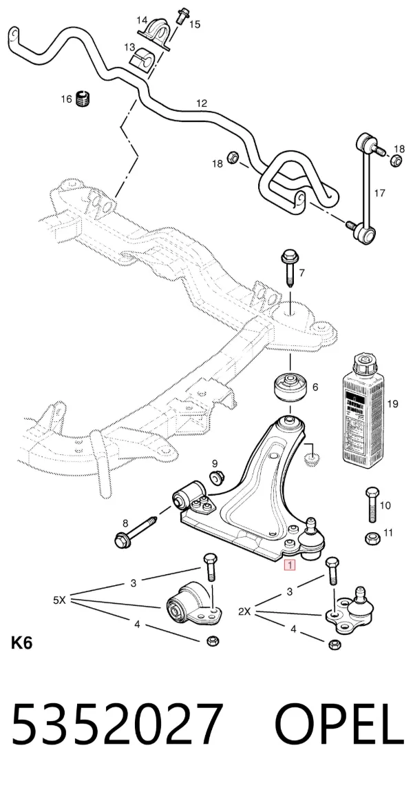 Brazo inferior izquierdo de la suspensión delantera 5352027 Opel