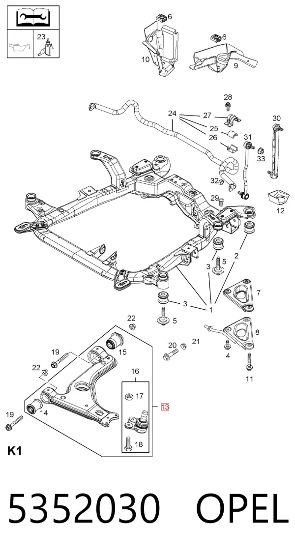 Brazo inferior derecho de la suspensión delantera 5352030 Opel
