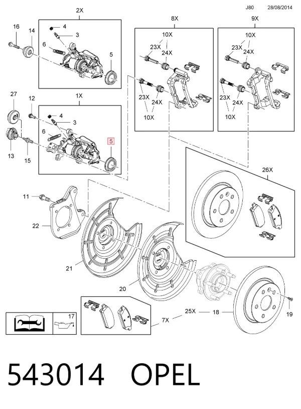 Kit de reparación de pinzas de freno trasero 543014 Opel