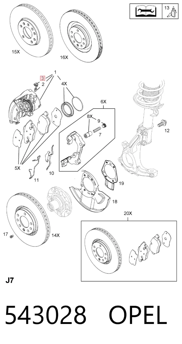 Kit de reparación de pinzas de freno 543028 Opel