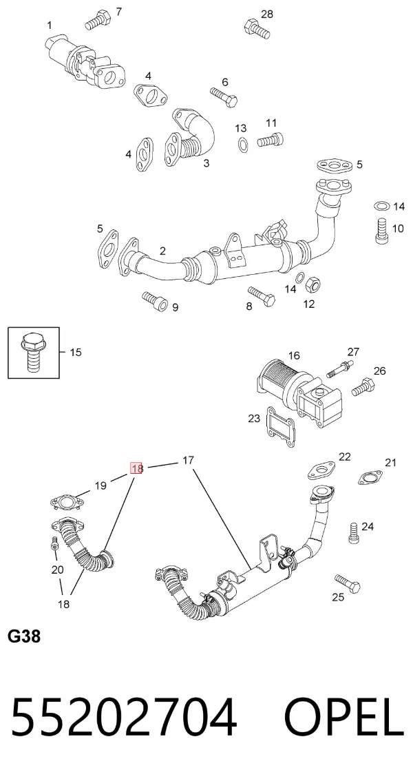 Manguera de radiador EGR, suministro 55202704 Opel